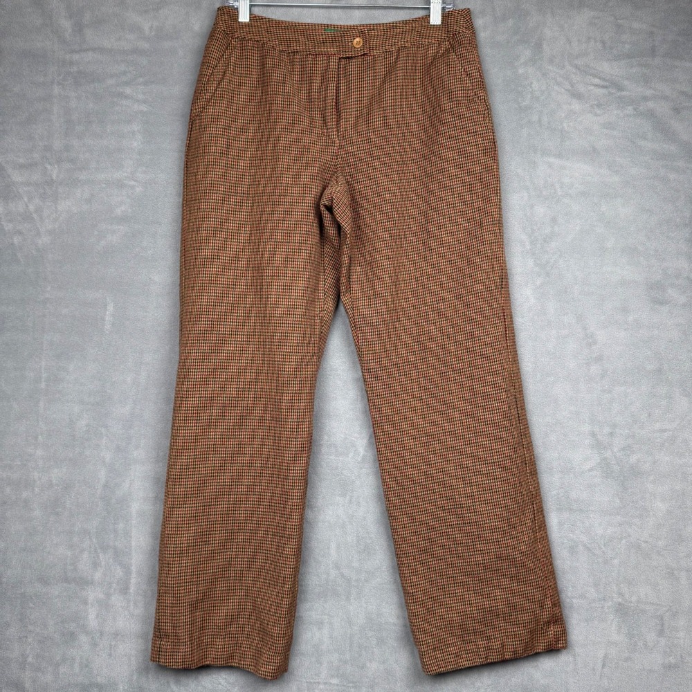 Harve Benard Houndstooth‎ 100% Wool Pants Size 8 Brown Red Black Wide Leg Lined